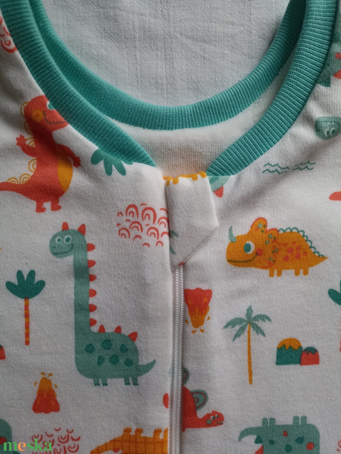 134-140-146-os Őszi téli tipegő hálózsák átmenti pamut menta narancs dínós - baba - mama - babaruházat - tipegőhálózsák - Meska.hu