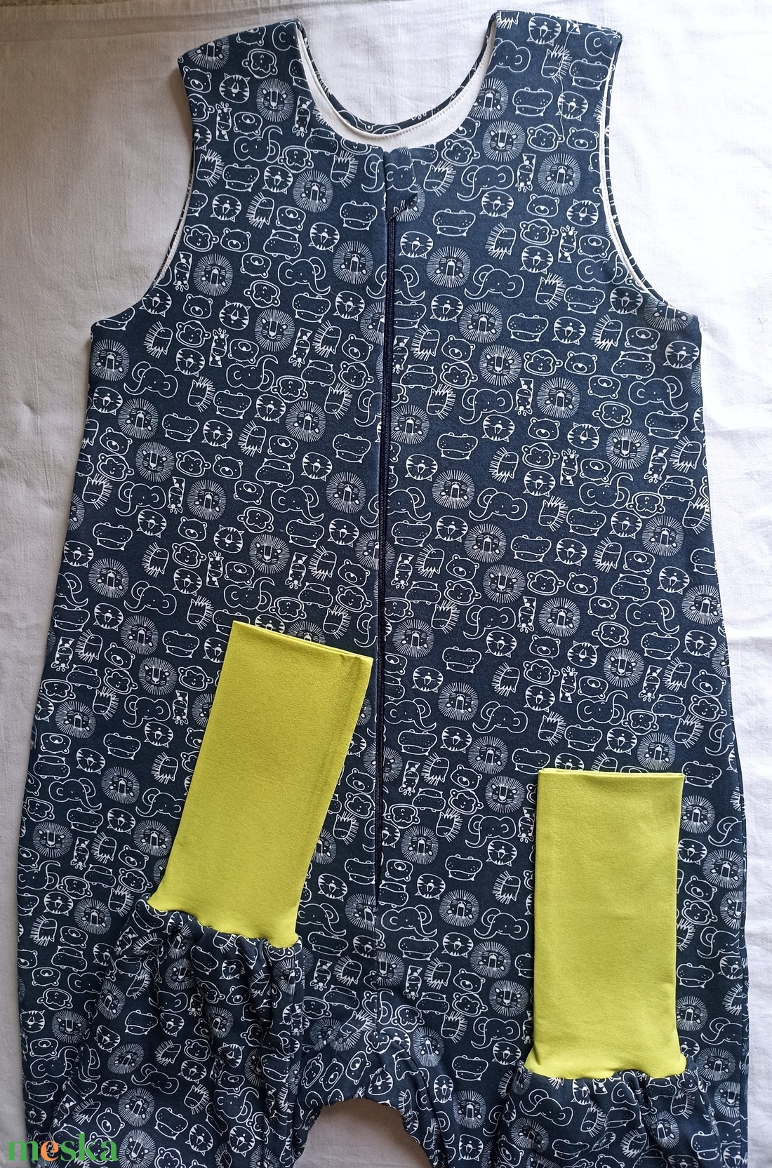 134-140-146-os Őszi tipegő hálózsák átmeneti 22-24 fokba pamut sötétkék állatos - baba - mama - babaruházat - tipegőhálózsák - Meska.hu