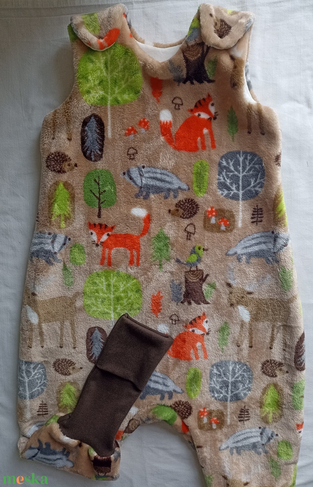 92-98-104-es őszi téli tipegő hálózsák 20-23 fokba wellsoft+ vékony pamut drapp erdős - baba - mama - babaruházat - tipegőhálózsák - Meska.hu