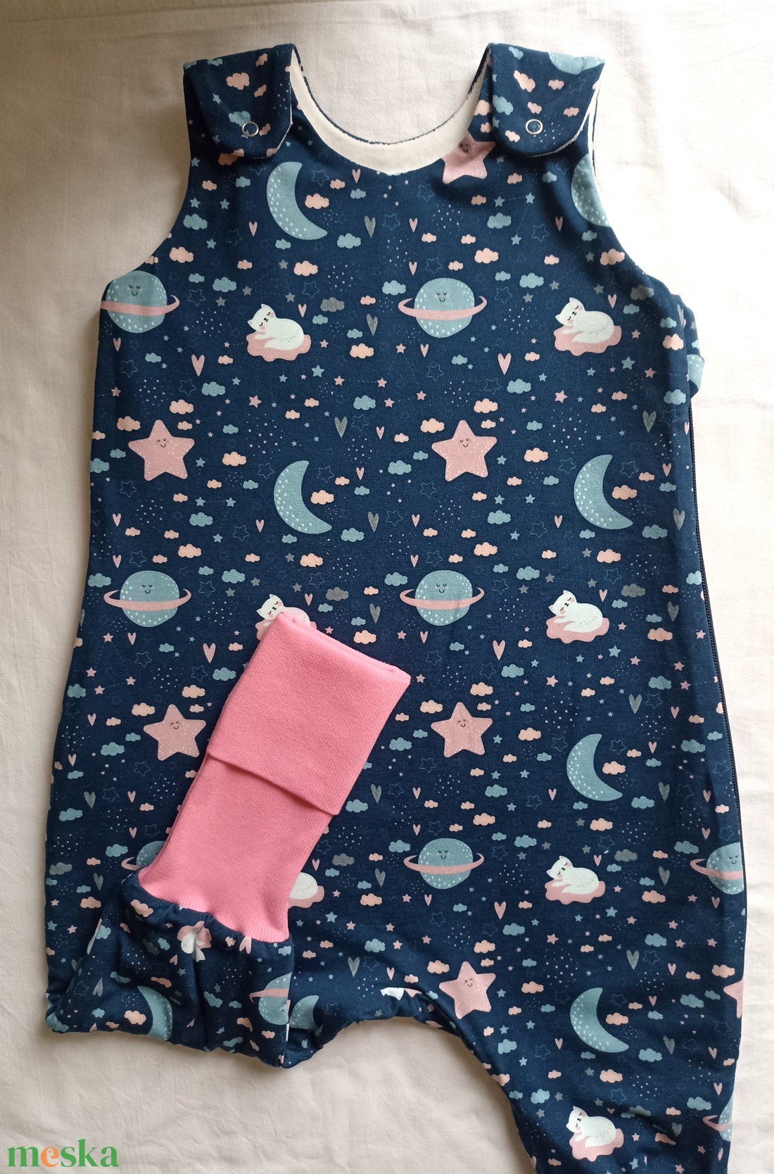 68-74-80-as Őszi téli tipegő hálózsák 21-23 fokba pamut cicás felhős - baba - mama - babaruházat - tipegőhálózsák - Meska.hu