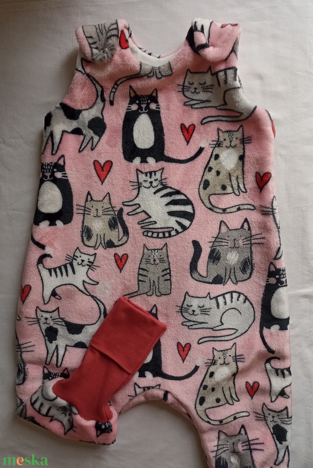 80-86-92-es őszi téli tipegő hálózsák wellsoft + pamut cicás - baba - mama - babaruházat - tipegőhálózsák - Meska.hu