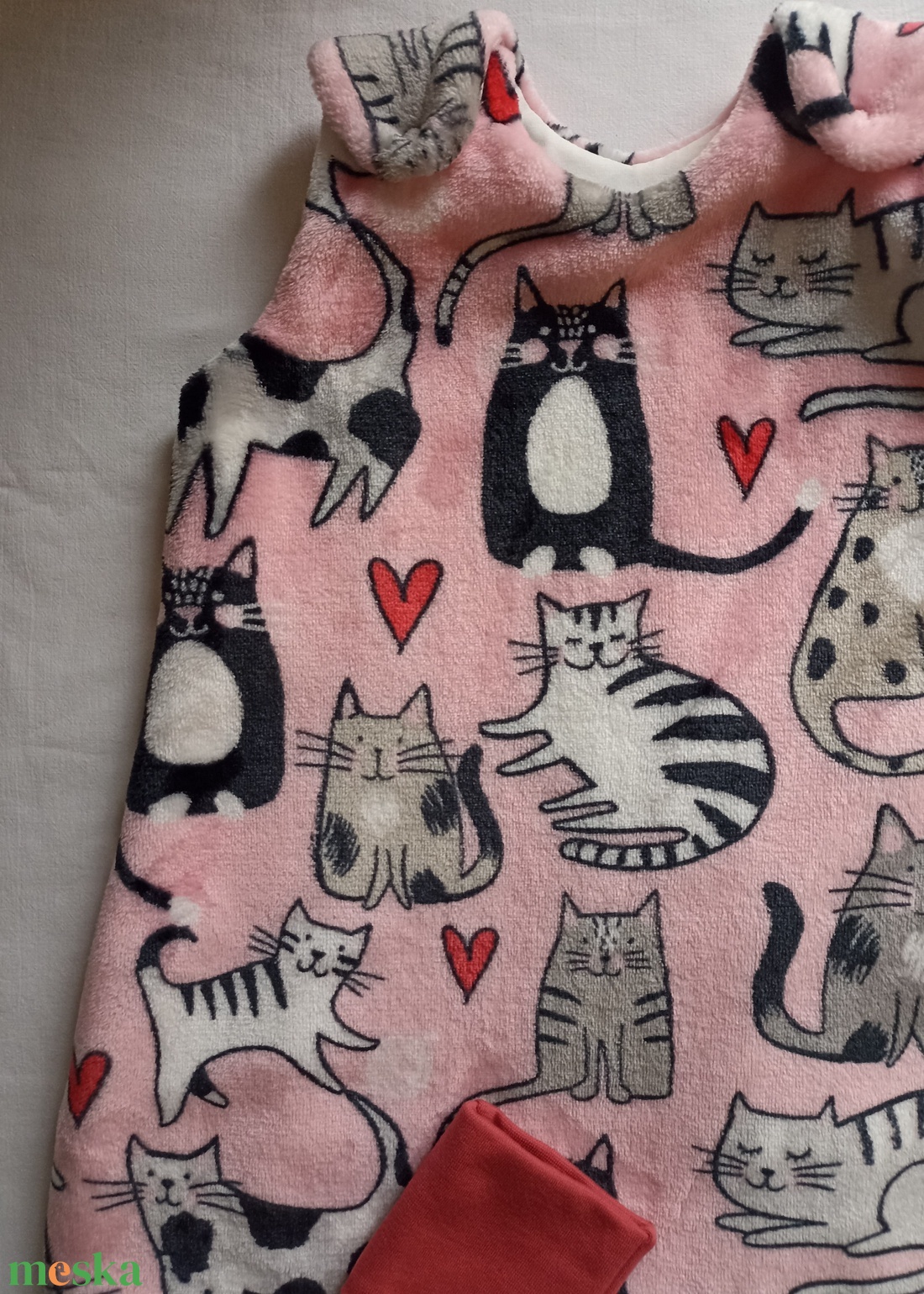 80-86-92-es őszi téli tipegő hálózsák wellsoft + pamut cicás - baba - mama - babaruházat - tipegőhálózsák - Meska.hu