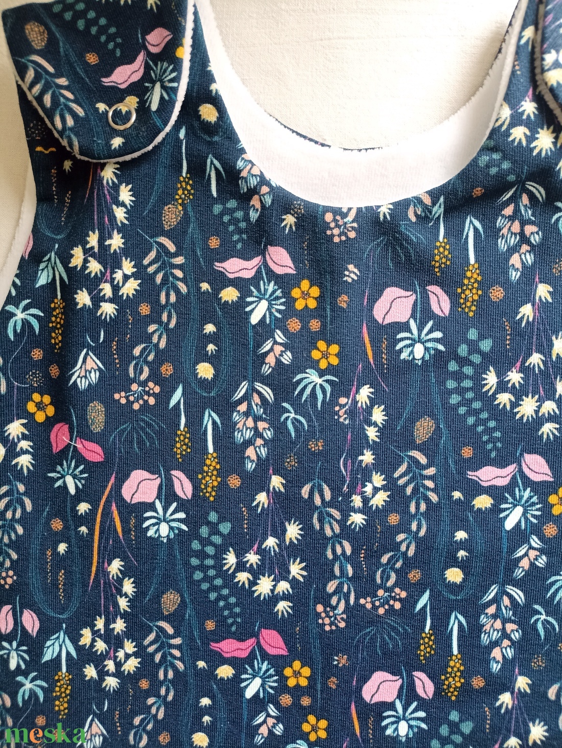 80-86-92-es őszi téli tipegő hálózsák 21-23 fokba átmeneti pamut sötétkék virágos - baba - mama - babaruházat - tipegőhálózsák - Meska.hu