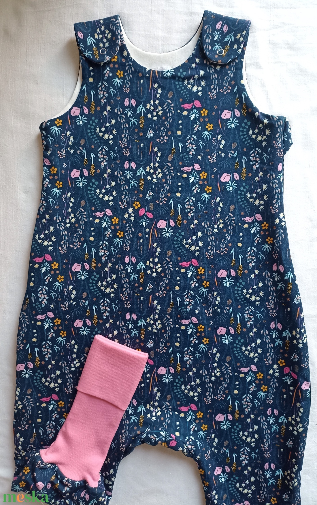 80-86-92-es őszi téli tipegő hálózsák 21-23 fokba átmeneti pamut sötétkék virágos - baba - mama - babaruházat - tipegőhálózsák - Meska.hu