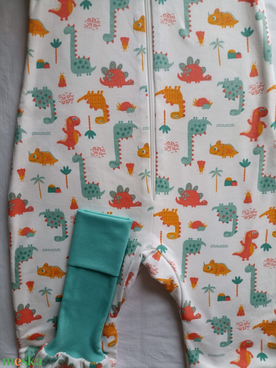 110-116-122-es Őszi téli tipegő hálózsák átmeneti pamut menta dínós - baba - mama - babaruházat - tipegőhálózsák - Meska.hu