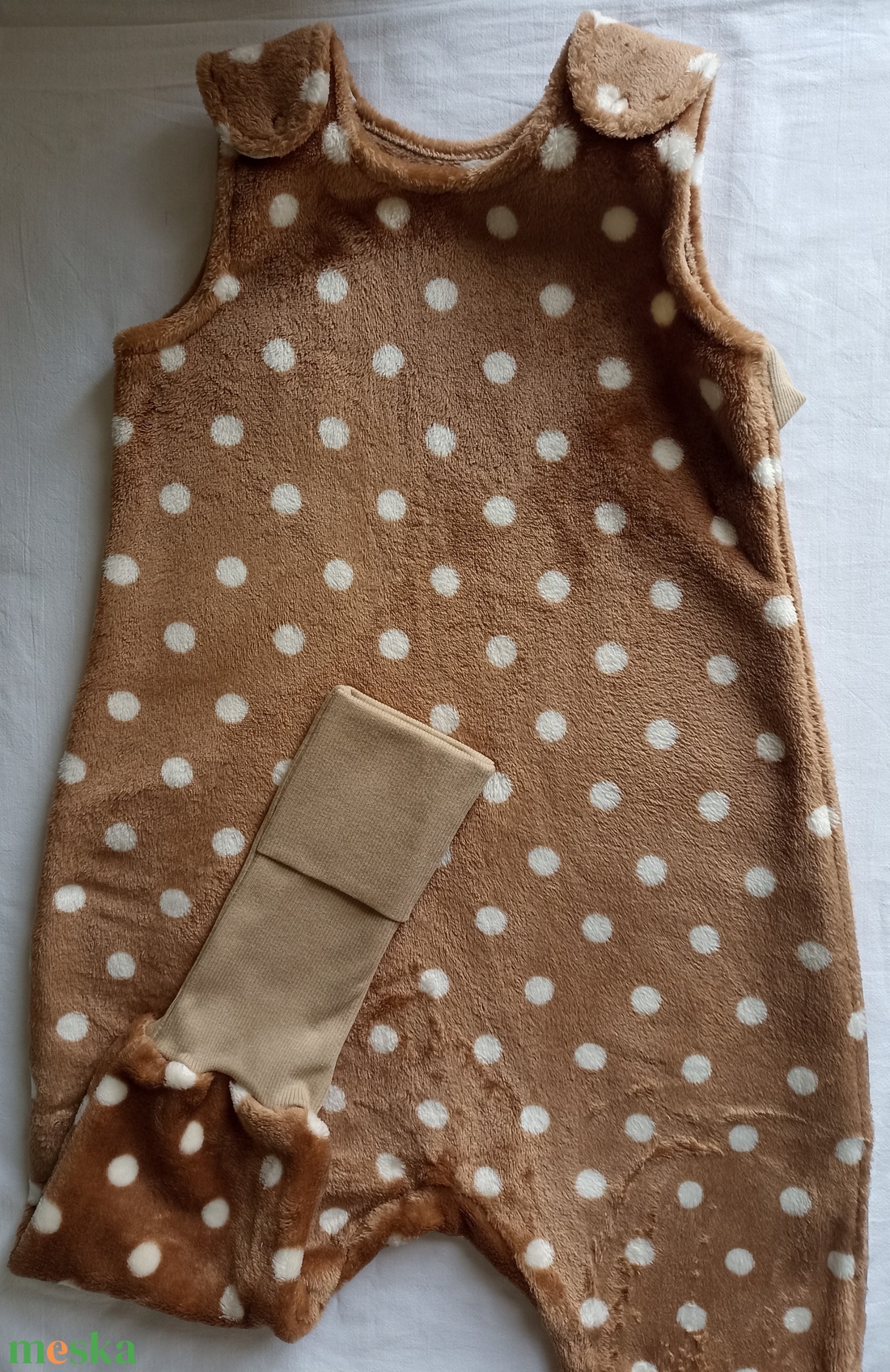 92-98-104-es őszi téli tipegő hálózsák 20-23 fokos wellsoft barna pötty - baba - mama - babaruházat - tipegőhálózsák - Meska.hu
