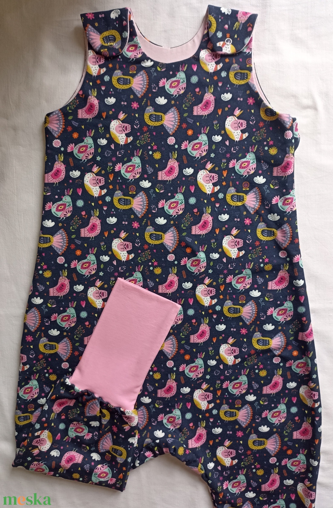 98-104-110-es Átmeneti tipegő hálózsák MELEG 23-25 fokos SZOBÁBA duplapamut sötékék madáskás - baba - mama - babaruházat - tipegőhálózsák - Meska.hu