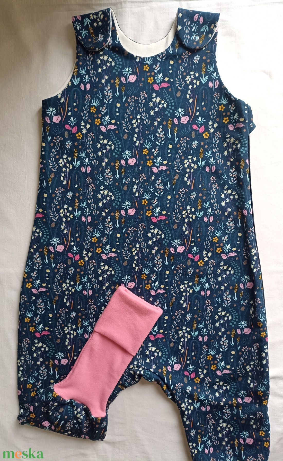 98-104-110-es átmeneti  tavaszi tipegő hálózsák pamut skék virágos - baba - mama - babaruházat - tipegőhálózsák - Meska.hu