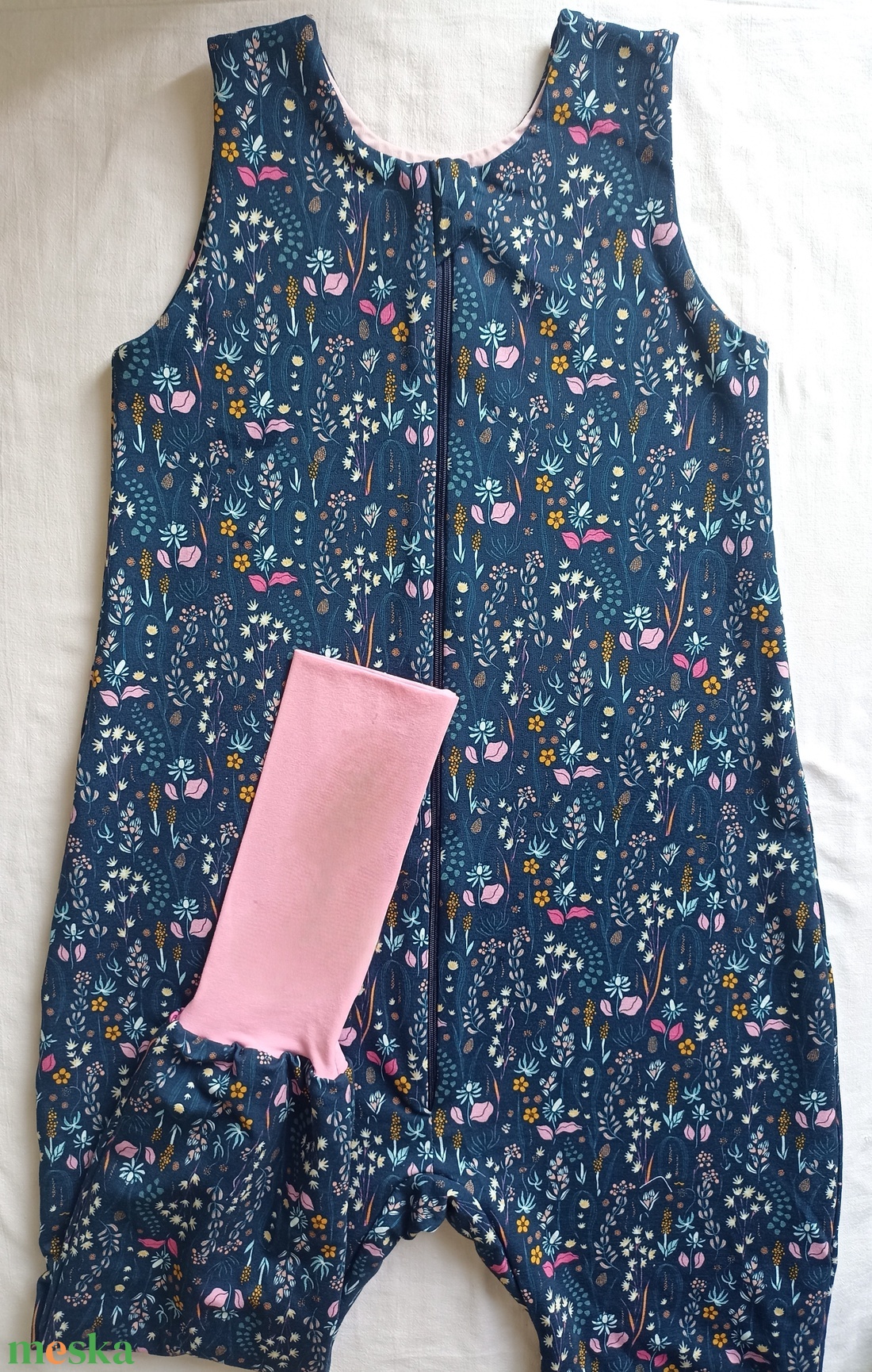 110-116-122-es Őszi téli tipegő hálózsák pamut ÁTMENETI 21-23 fokba skék virágos - baba - mama - babaruházat - tipegőhálózsák - Meska.hu