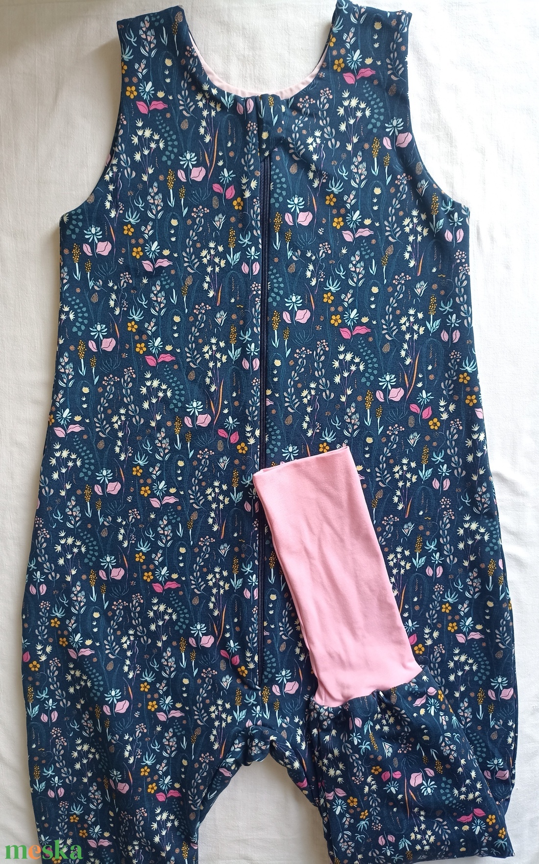 122-128-134-es őszi téli tipegő hálózsák átmeneti pamut skékirágos - baba - mama - babaruházat - tipegőhálózsák - Meska.hu