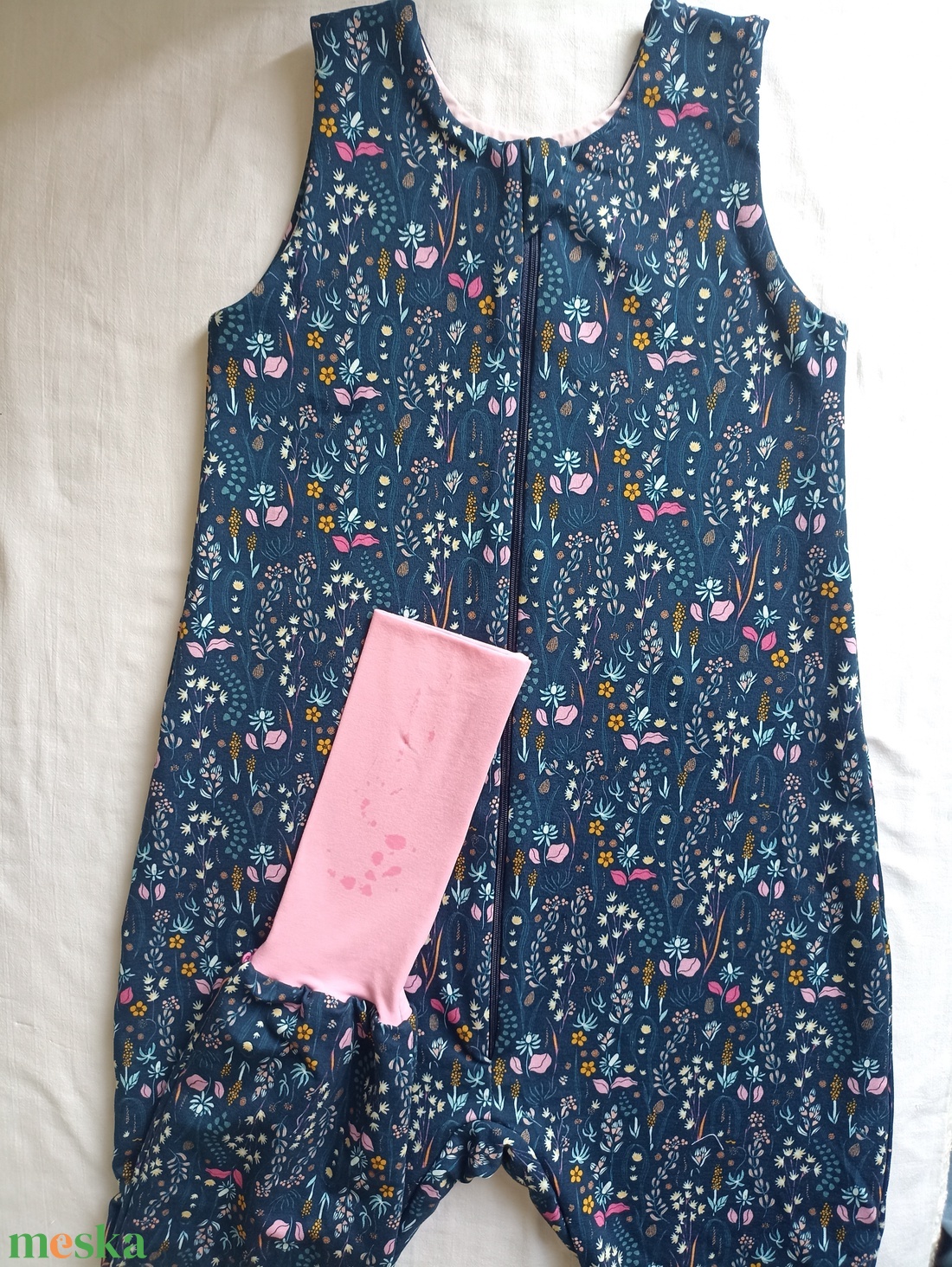 122-128-134-es őszi téli tipegő hálózsák átmeneti pamut skékirágos - baba - mama - babaruházat - tipegőhálózsák - Meska.hu