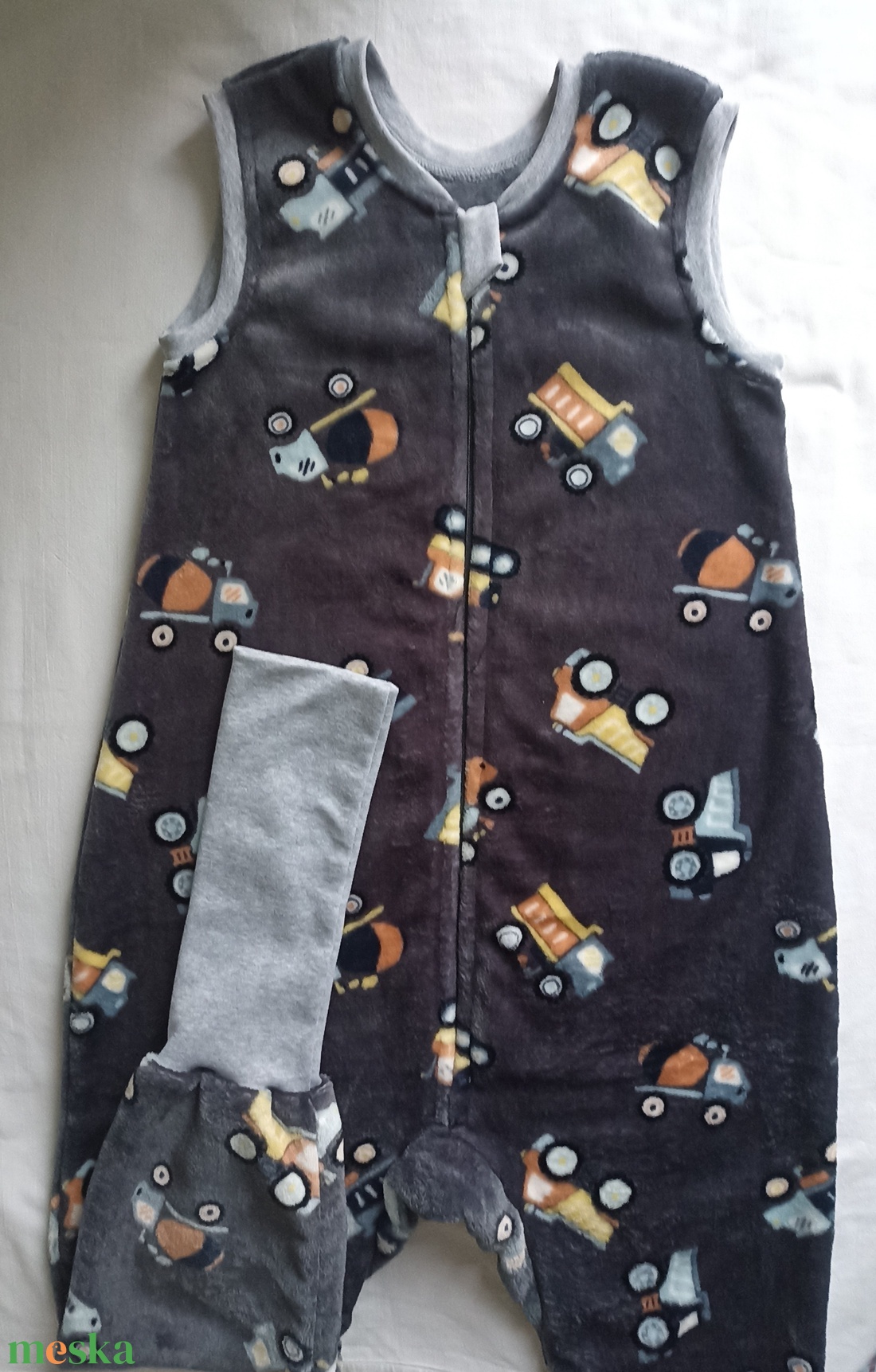 122-128-134-es Tavaszi Őszi téli tipegő hálózsák wellsoft szürke markolós munkagép - baba - mama - babaruházat - tipegőhálózsák - Meska.hu