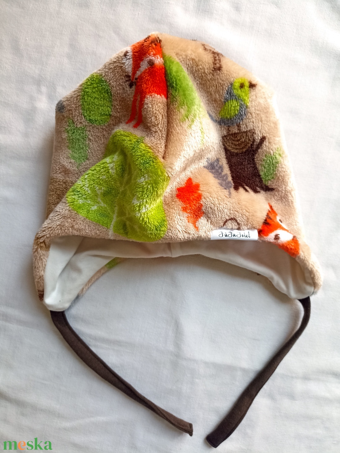 74/80 meleg fülvédős wellsoft babasapka vékony pamutbéléssel megkötővel - ruha & divat - sál, sapka, kendő - sapka & sál szett - Meska.hu