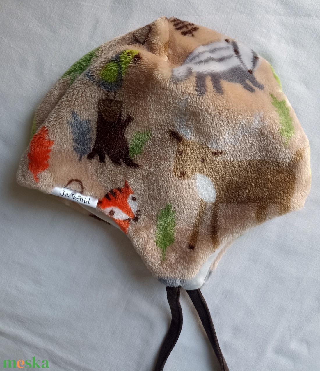 74/80 meleg fülvédős wellsoft babasapka vékony pamutbéléssel megkötővel - ruha & divat - sál, sapka, kendő - sapka & sál szett - Meska.hu