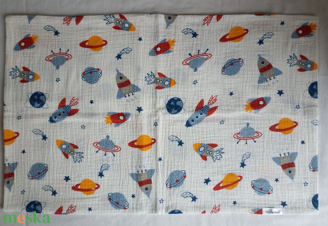 Muszlin párnahuzat IKEA-s 35 x 55 cm-s gyerekpárnához Duplagéz űrhajós - otthon & életmód - lakástextil - párna & párnahuzat - díszpárnahuzat - Meska.hu