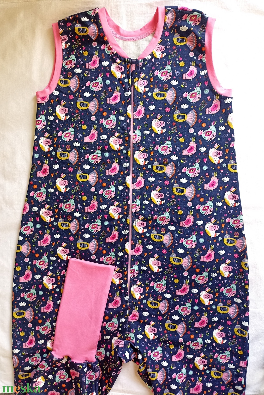 140-146-152-es Nyári tipegő hálózsák pamut sötétkék madrákás - baba - mama - babaruházat - tipegőhálózsák - Meska.hu