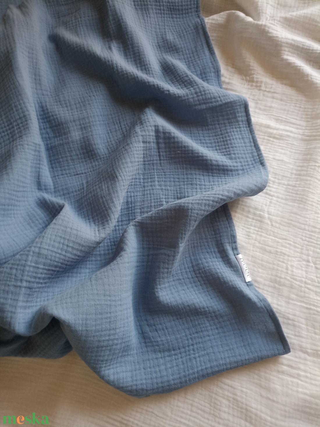 Nyári muszlin babatakaró kánikula duplagéz gyerektakaró 70x90 cm farmerkék - baba - mama - baba ágynemű - babatakaró, gyerek pléd - Meska.hu