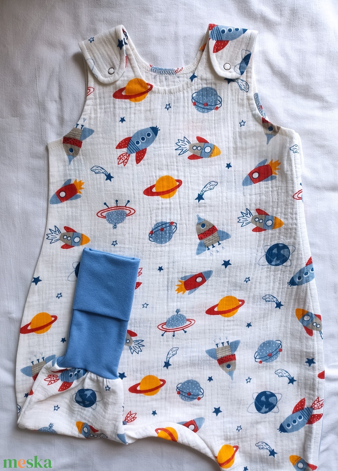74-80-86 nyári tipegő hálózsák duplagéz pamut űrhajós - baba - mama - babaruházat - tipegőhálózsák - Meska.hu