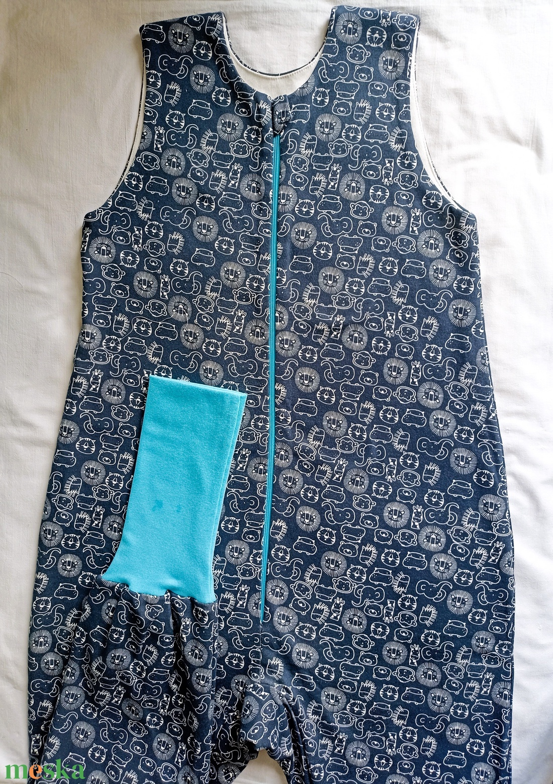 134-140-146-os Tavaszi tipegő hálózsák átmenti pamut sötétkék állatos - baba - mama - babaruházat - tipegőhálózsák - Meska.hu