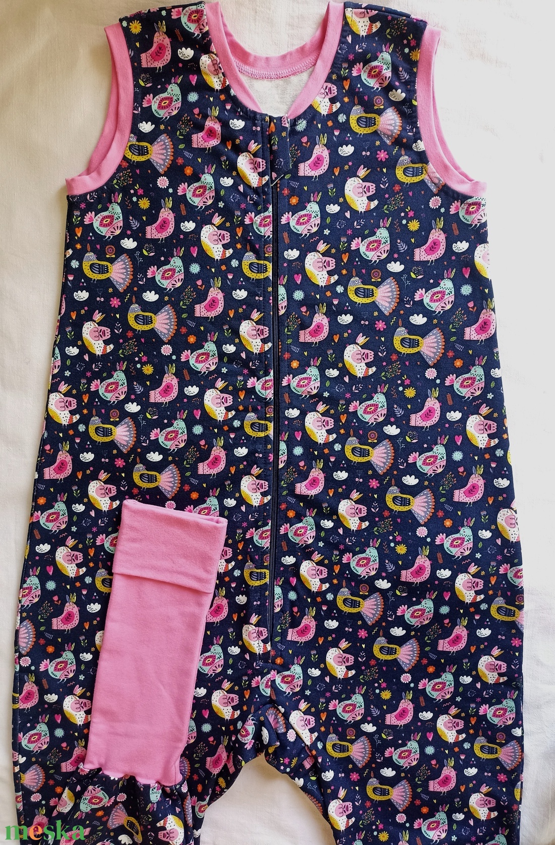 110-116-122-es nyári tipegő hálózsák nyári pamut sötétkék madárkás - baba - mama - babaruházat - tipegőhálózsák - Meska.hu