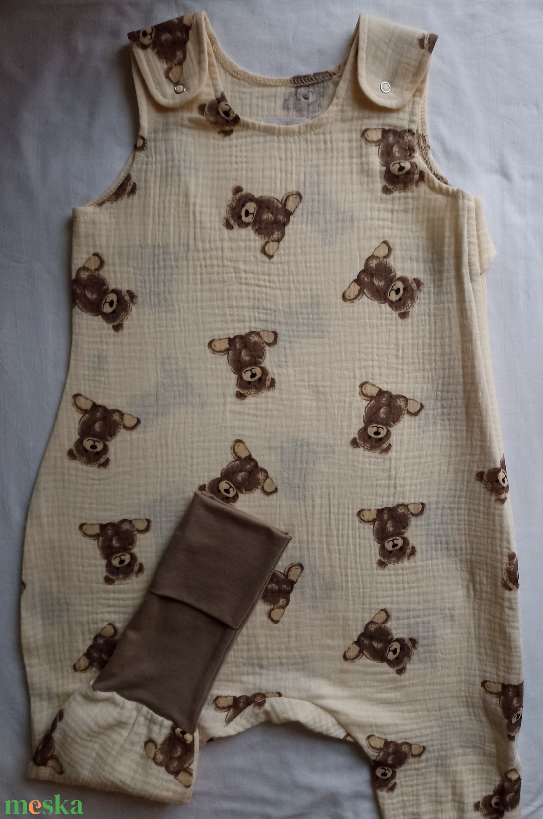 92-98-104-es Nyári muszlin tipegő hálózsák duplagéz macis - baba - mama - babaruházat - tipegőhálózsák - Meska.hu