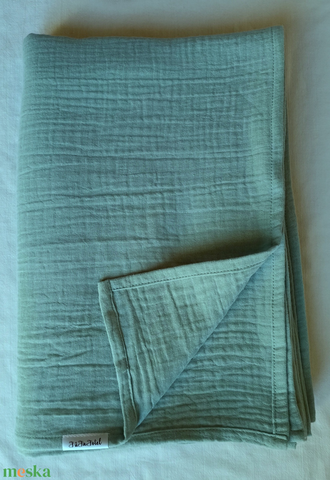 Nyári kánikula duplagéz felnőtt takaró muszlin 140x190 cm zsálya - otthon & életmód - lakástextil - felnőtt takaró, pléd - Meska.hu