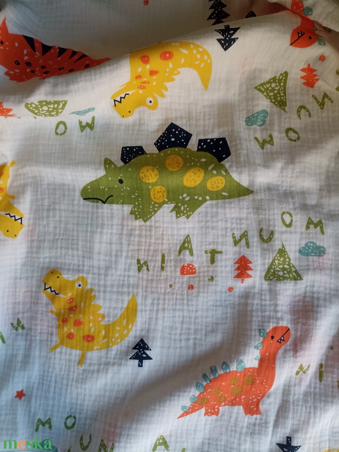  140x190 cm  Nyári muszlin felnőtt takaró kánikula duplagéz színes dínós - otthon & életmód - lakástextil - felnőtt takaró, pléd - Meska.hu