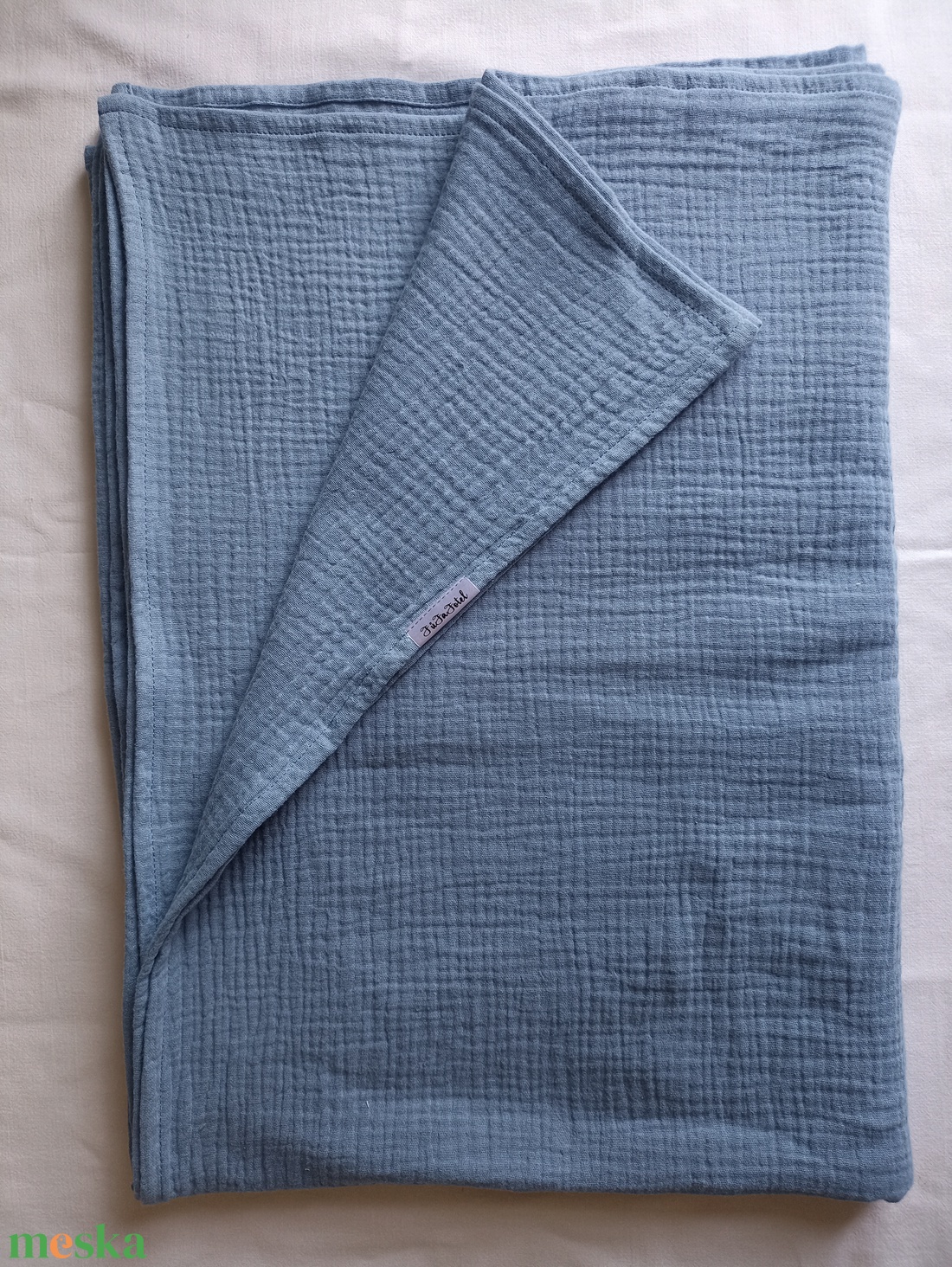 Nyári muszlin kánikula ovistakaró duplagéz gyerektakaró 100x130 cm farmerkék - baba - mama - baba ágynemű - babatakaró, gyerek pléd - Meska.hu