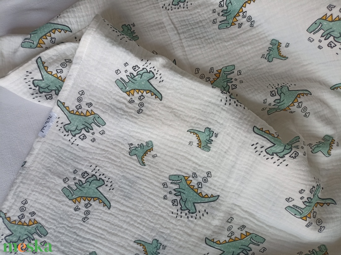 Nyári muszlin kánikula ovistakaró duplagéz gyerektakaró 100x130 cm zöld dínós - baba - mama - baba ágynemű - babatakaró, gyerek pléd - Meska.hu