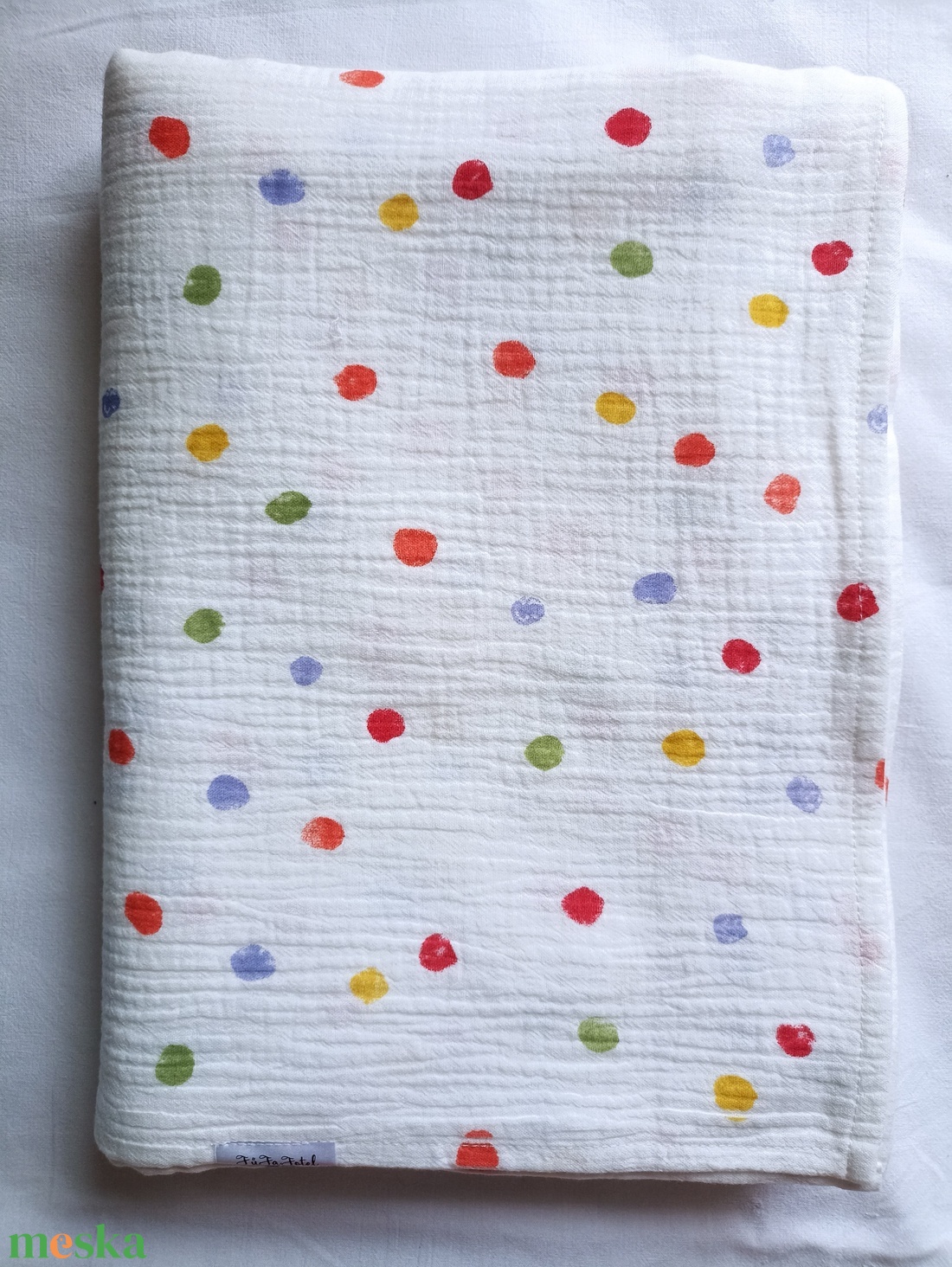 Nyári muszlin kánikula ovistakaró duplagéz gyerektakaró 100x130 cm színes pöttyös - baba - mama - baba ágynemű - babatakaró, gyerek pléd - Meska.hu