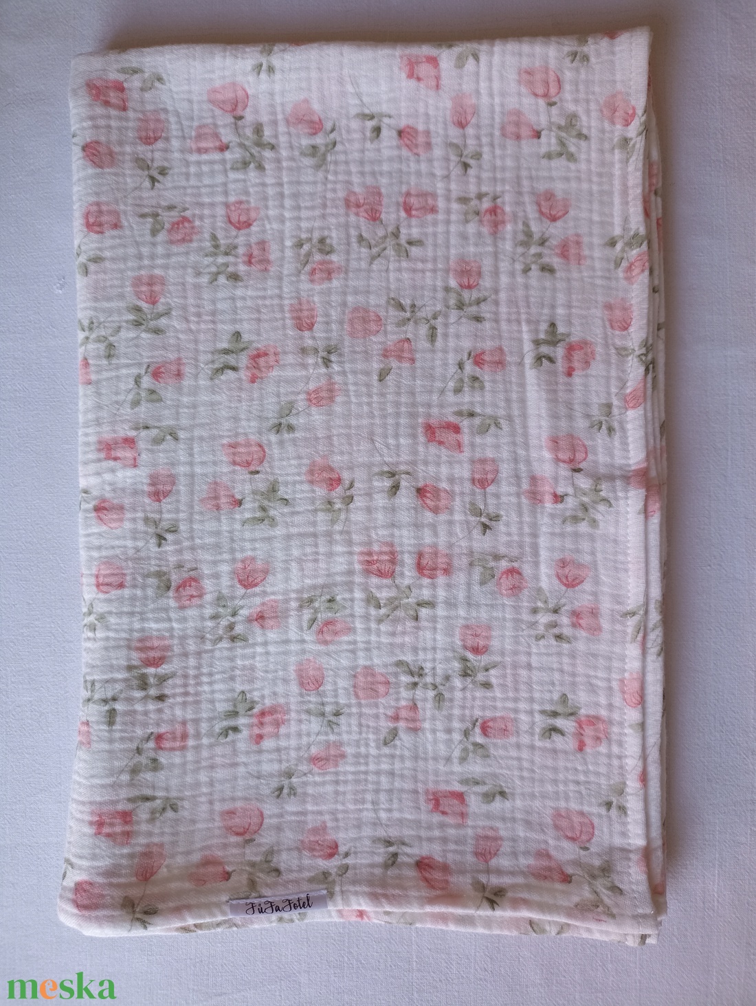Nyári muszlin babatakaró kánikula duplagéz gyerektakaró 70x90 cm rózsa virág - baba - mama - baba ágynemű - babatakaró, gyerek pléd - Meska.hu