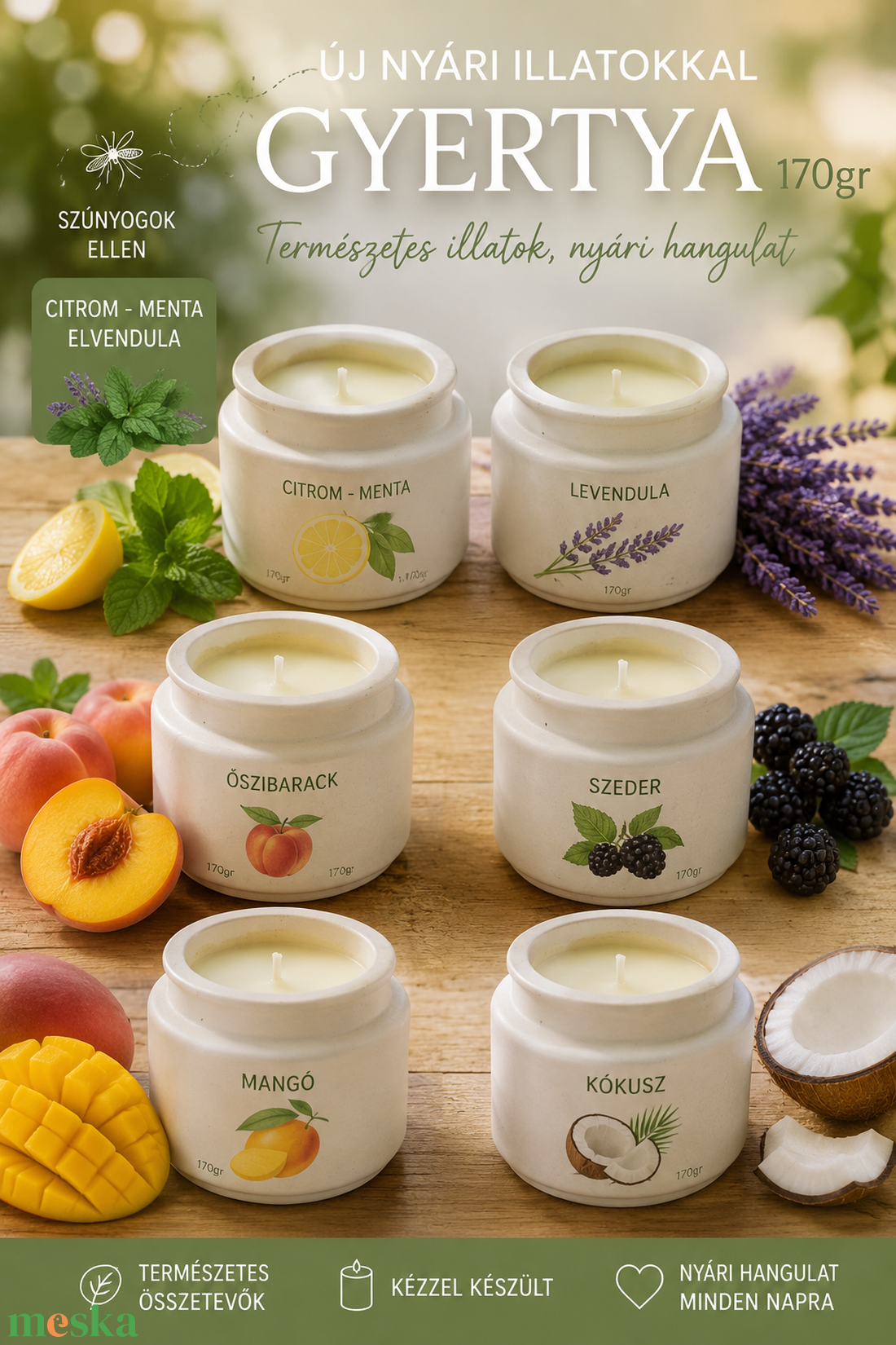Nyári szójaviasz gyertyák intenzív illattal - otthon & életmód - gyertya, illat, aroma - gyertya - Meska.hu