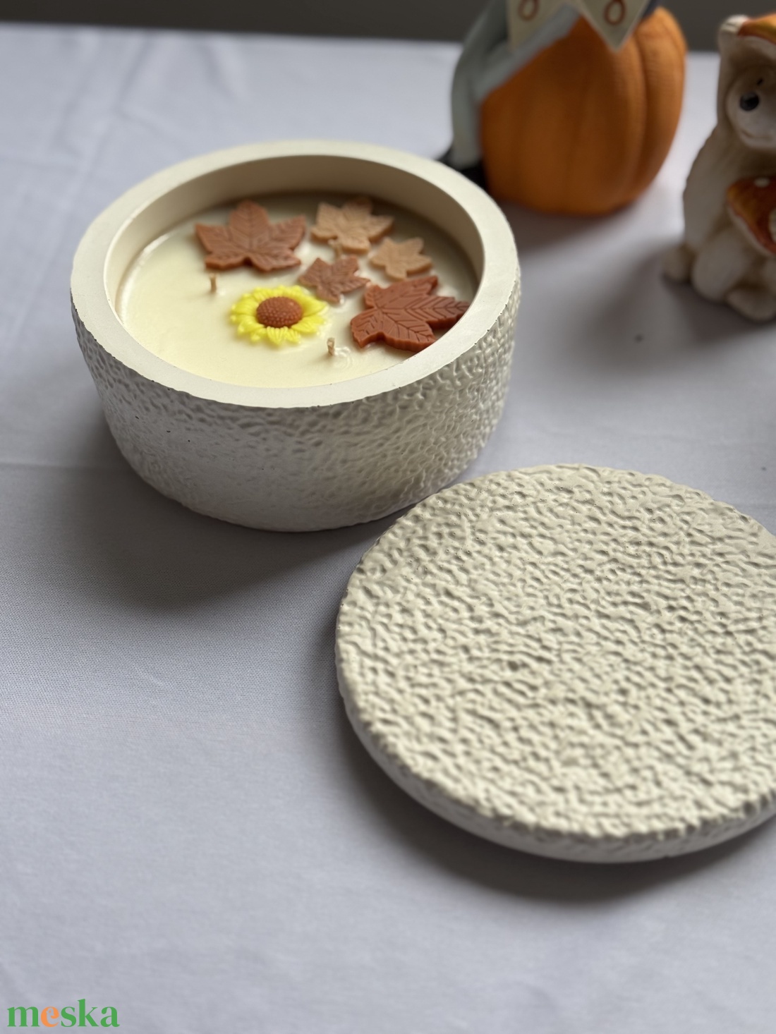 Sütőtök illatú szójaviasz gyertya kőhatású kerámiában fedővel  - otthon & életmód - gyertya, illat, aroma - gyertya - Meska.hu