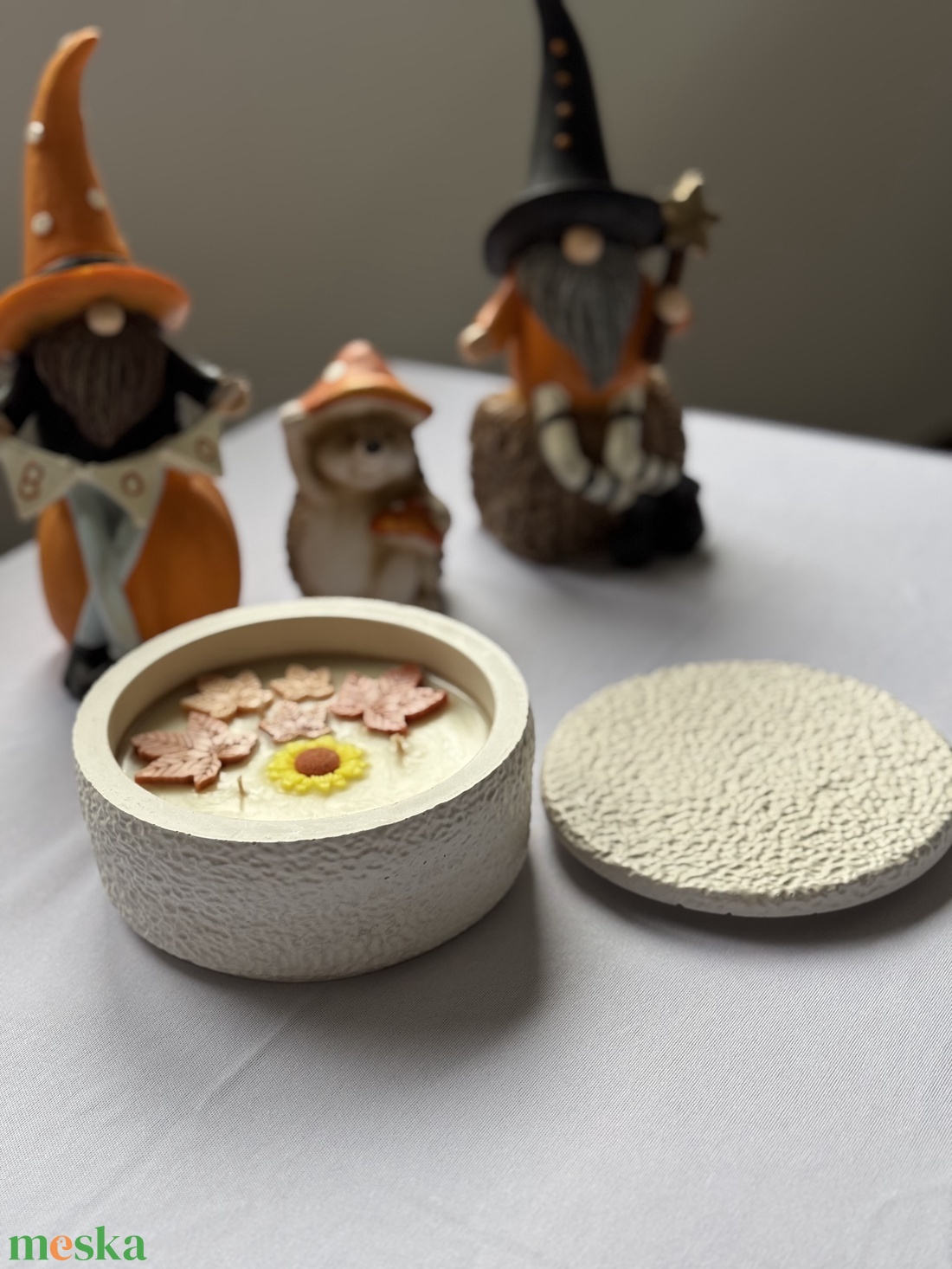 Sütőtök illatú szójaviasz gyertya kőhatású kerámiában fedővel  - otthon & életmód - gyertya, illat, aroma - gyertya - Meska.hu