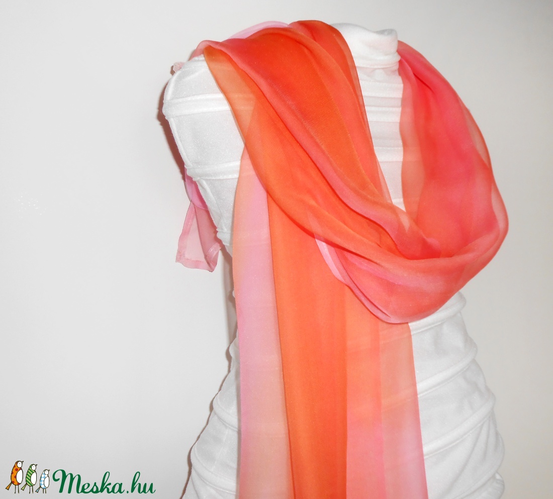 Selyem-chiffon stóla  színátmenetes 190x95cm korall színű -  - Meska.hu