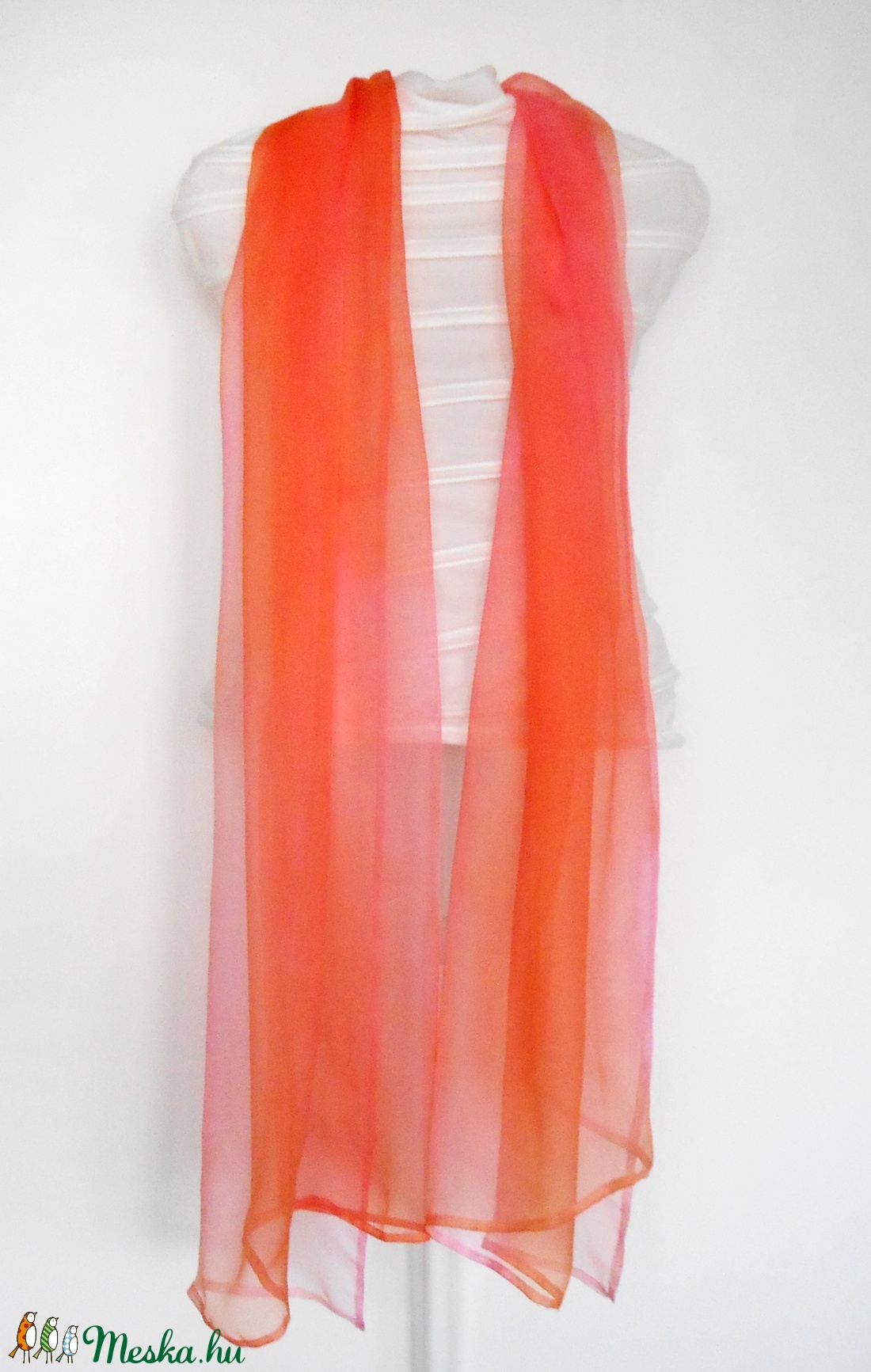 Selyem-chiffon stóla  színátmenetes 190x95cm korall színű -  - Meska.hu