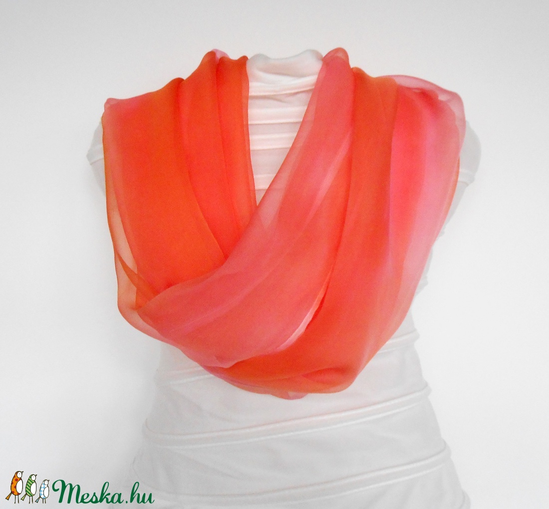 Selyem-chiffon stóla  színátmenetes 190x95cm korall színű -  - Meska.hu