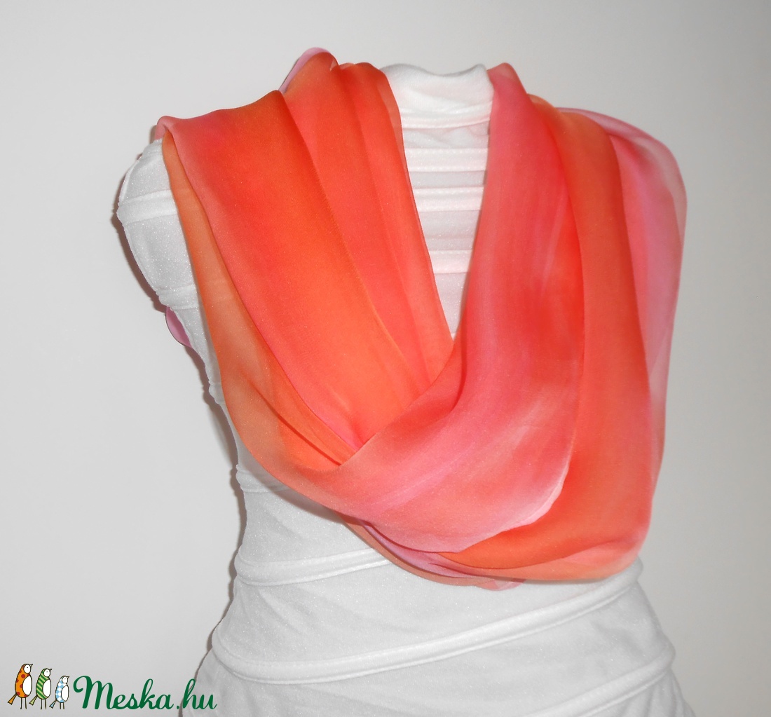 Selyem-chiffon stóla  színátmenetes 190x95cm korall színű -  - Meska.hu