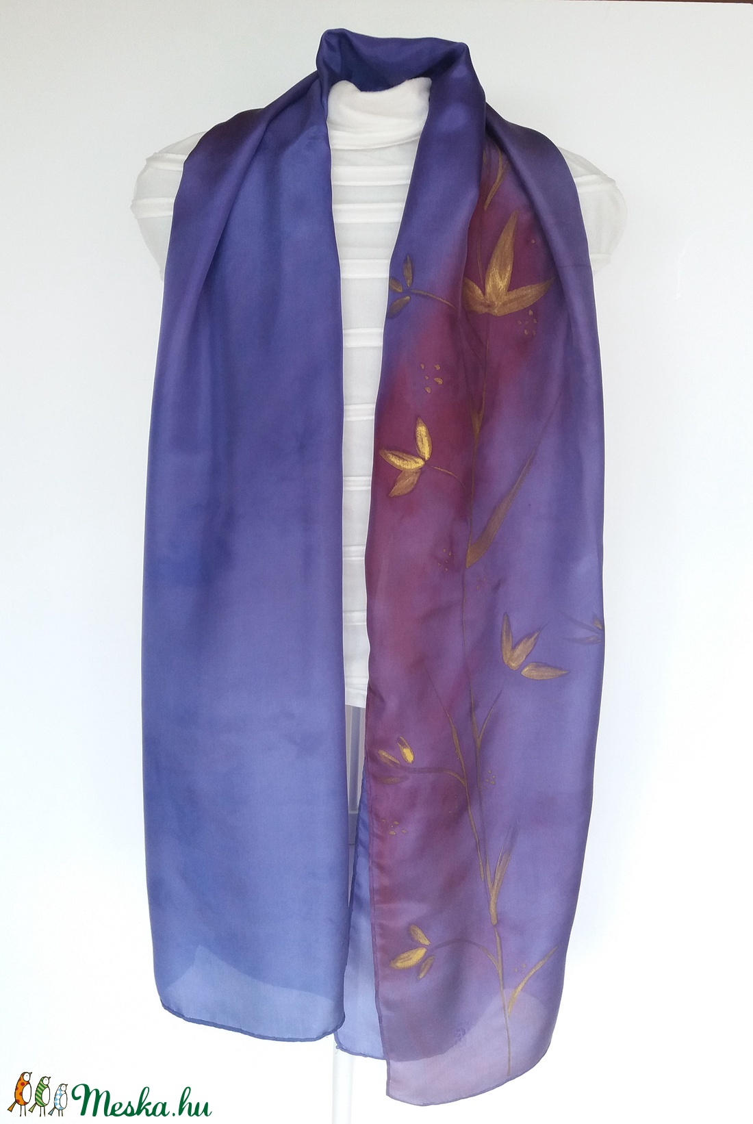 kékes-lila árnyalatú vastagabb , elegáns , kevés arany mintájú hernyóselyem sál - - Meska.hu kékes-lila árnyalatú vastagabb , elegáns , kevés arany mintájú hernyóselyem sál - - Meska.hu