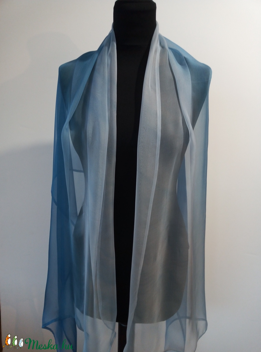 szürkés-kék árnyalatú chiffon szövésű,  könnyed selyem sál selyem  (172x72cm ) - ruha & divat - sál, sapka, kendő - sál - Meska.hu
