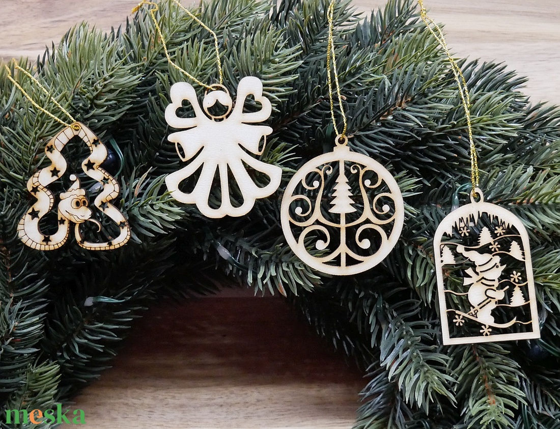 Karácsonyfadísz szett 13.    (4 db natúr fa dísz) - karácsony - karácsonyi lakásdekoráció - karácsonyfadíszek - Meska.hu