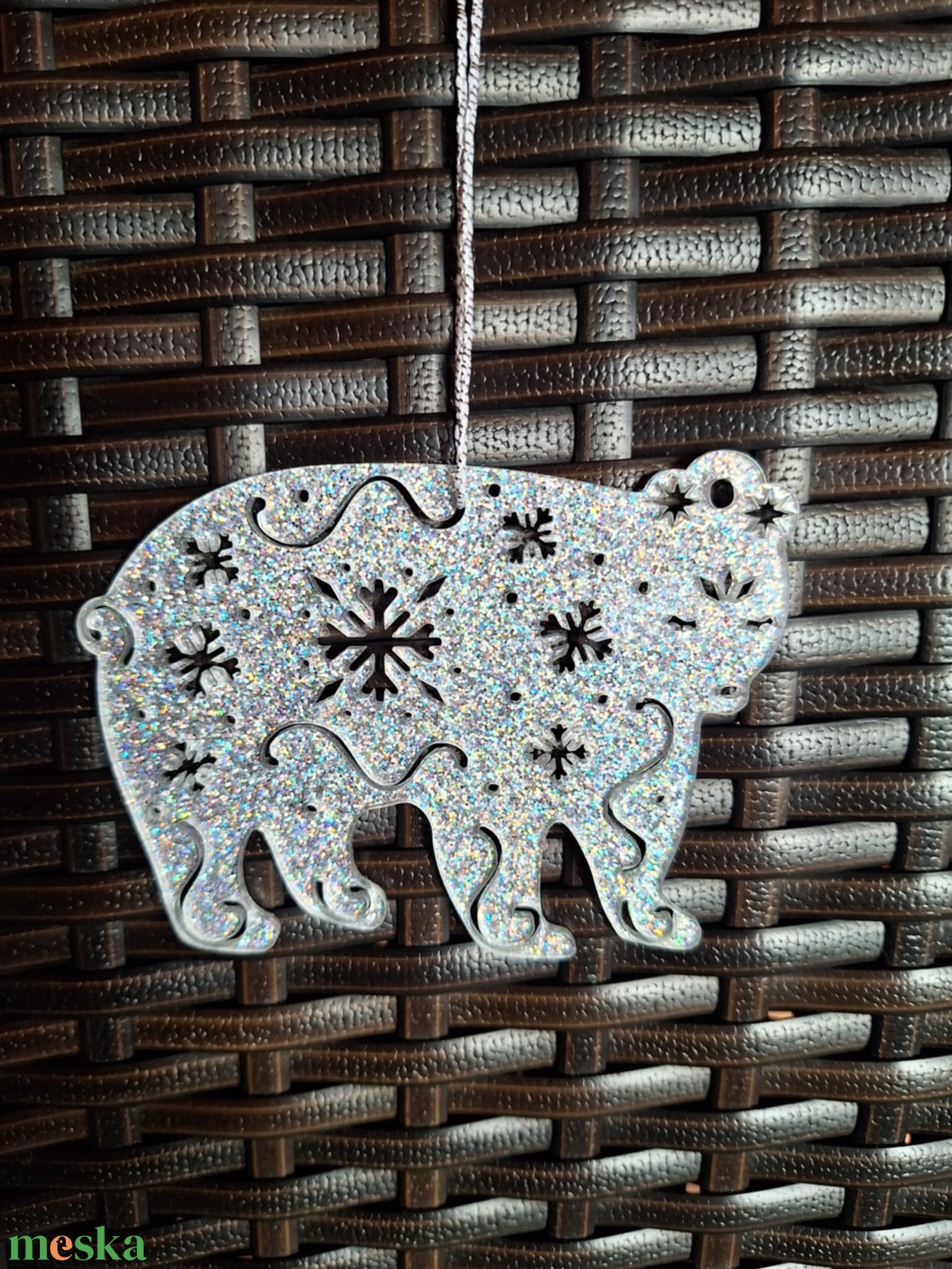 Ezüst színű karácsonyi dísz (maci) - karácsony - karácsonyi lakásdekoráció - karácsonyfadíszek - Meska.hu