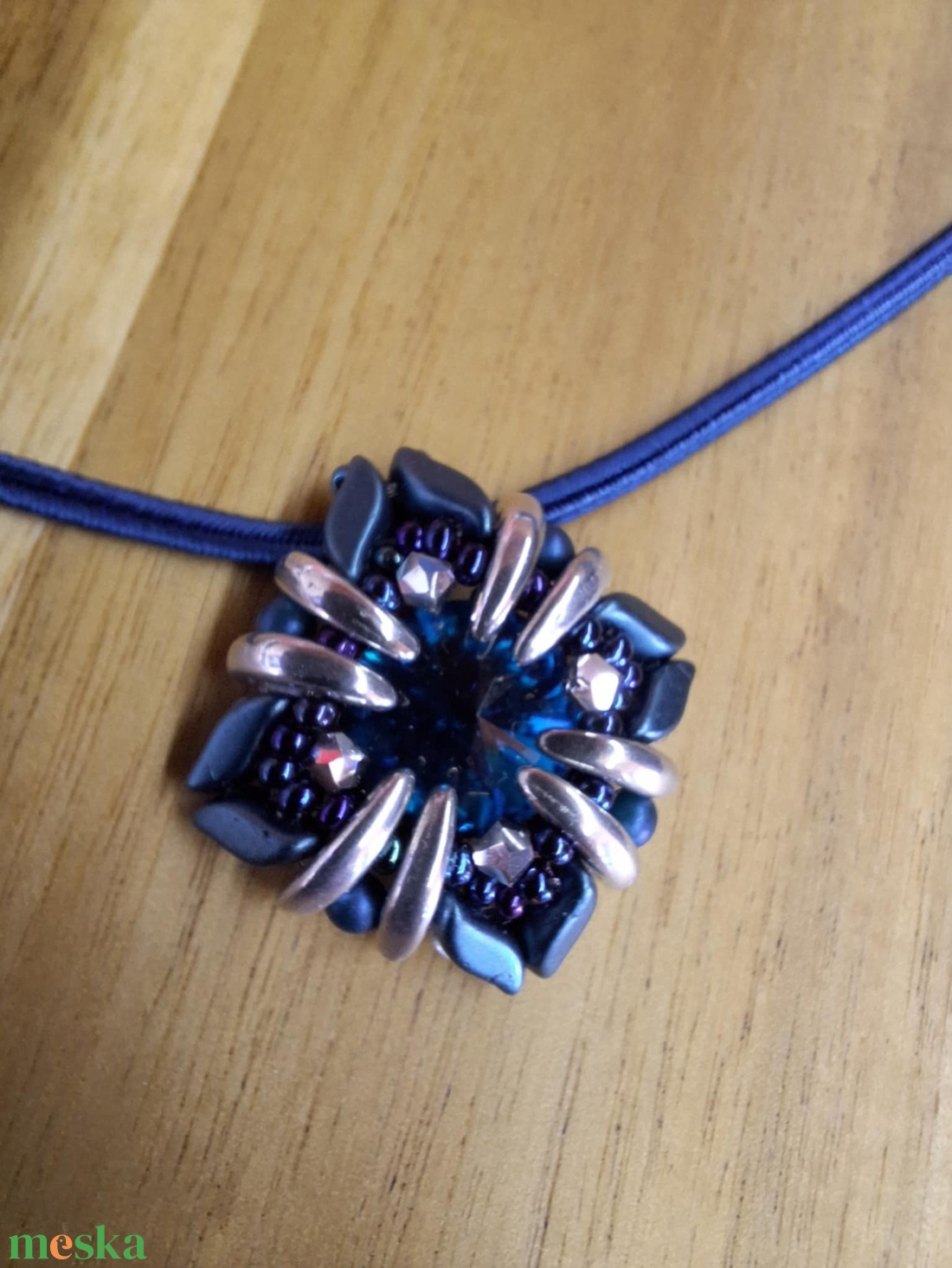 Négyzet medál (kék-ezüst) - ékszer - nyaklánc - medál - Meska.hu