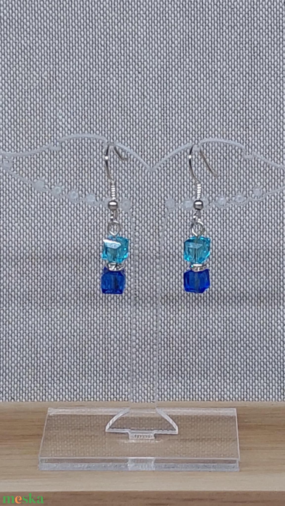 Kockatorony fülbevaló 1. (türkiz-királykék) - ékszer - fülbevaló - lógó fülbevaló - Meska.hu