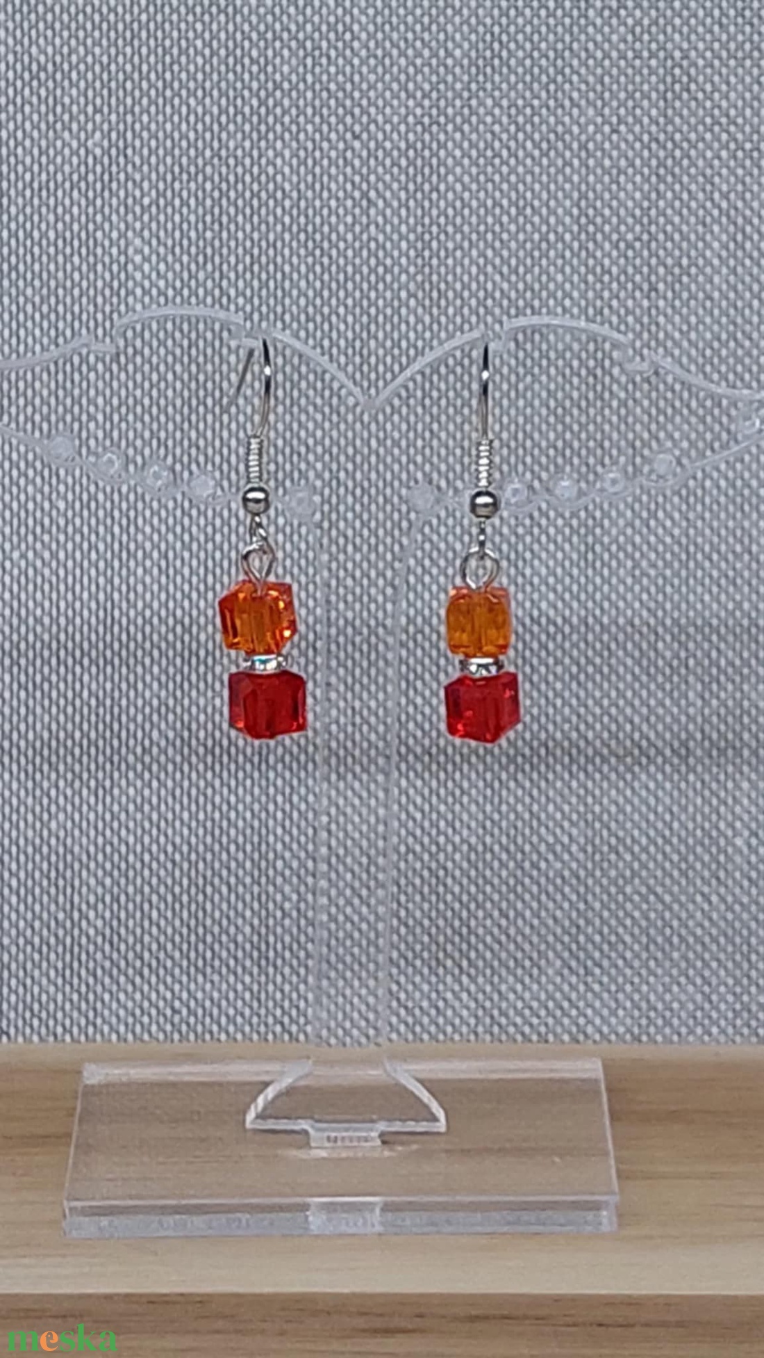 Kockatorony fülbevaló 2. (narancs-piros) - ékszer - fülbevaló - lógó fülbevaló - Meska.hu