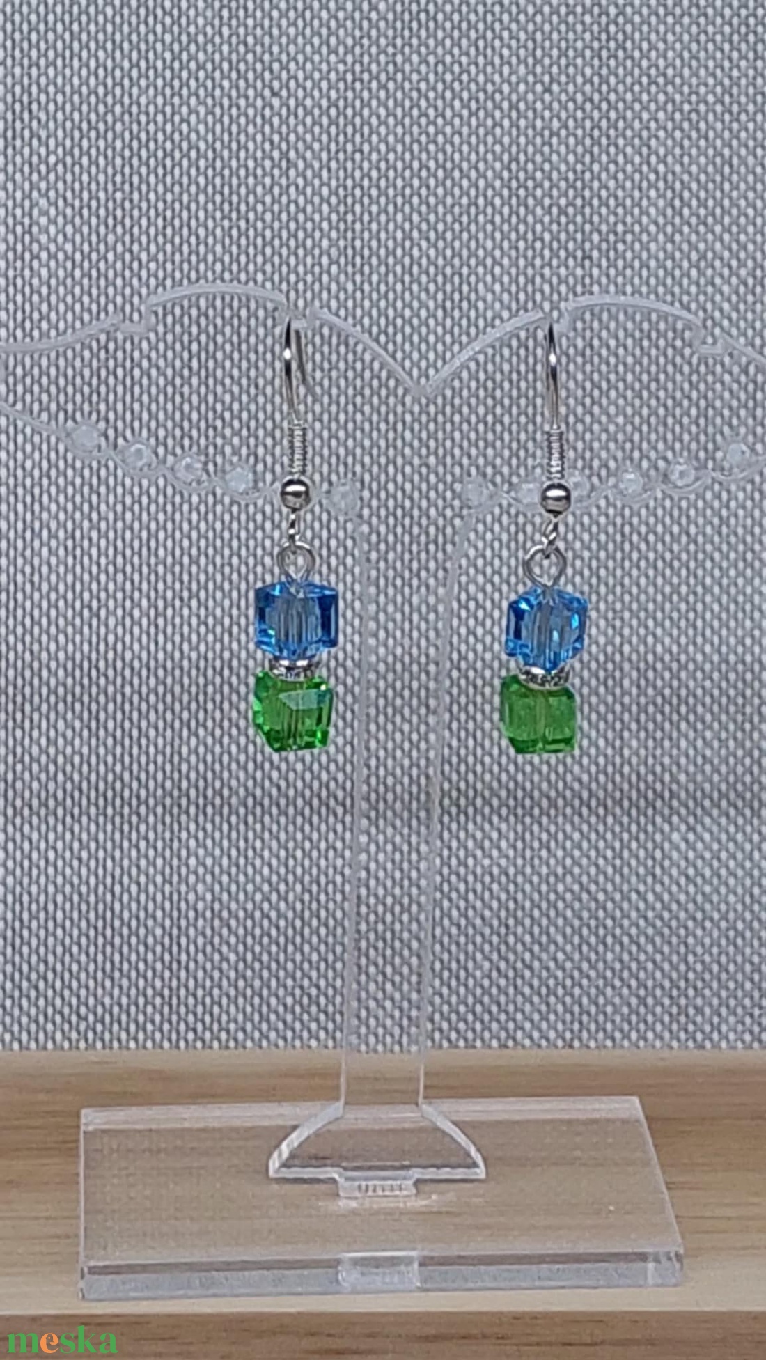 Kockatorony fülbevaló 5. (világoskék-zöld) - ékszer - fülbevaló - lógó fülbevaló - Meska.hu