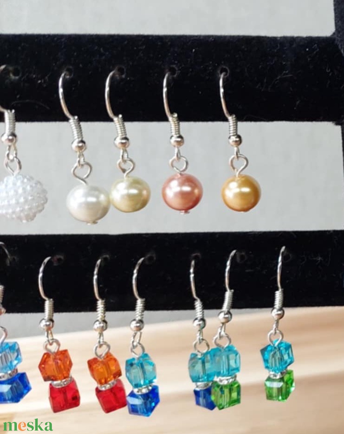 Kockatorony fülbevaló 5. (világoskék-zöld) - ékszer - fülbevaló - lógó fülbevaló - Meska.hu