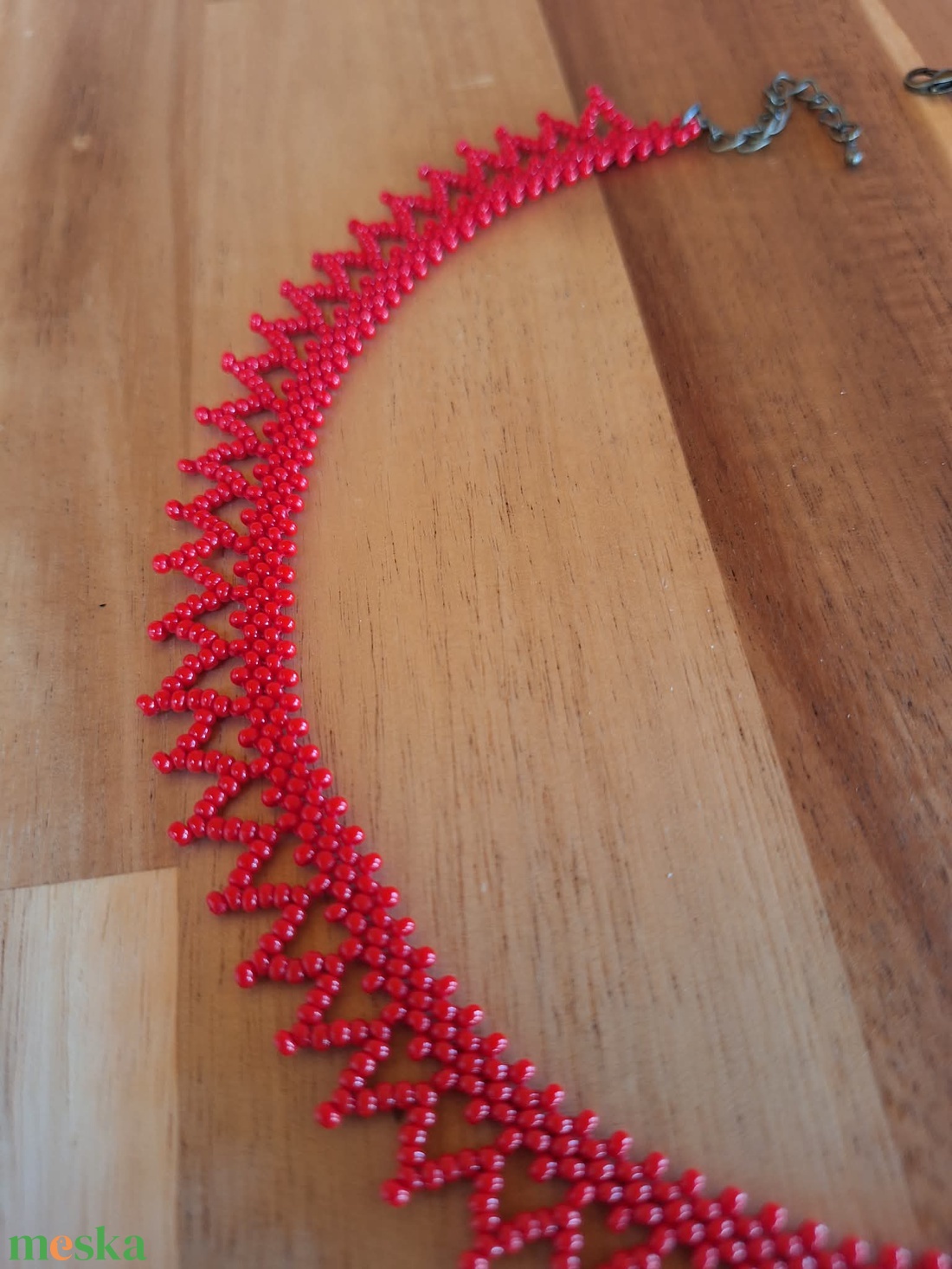 Cakkos gyöngyszalag (piros) - ékszer - nyaklánc - nyakpánt, gallér - Meska.hu