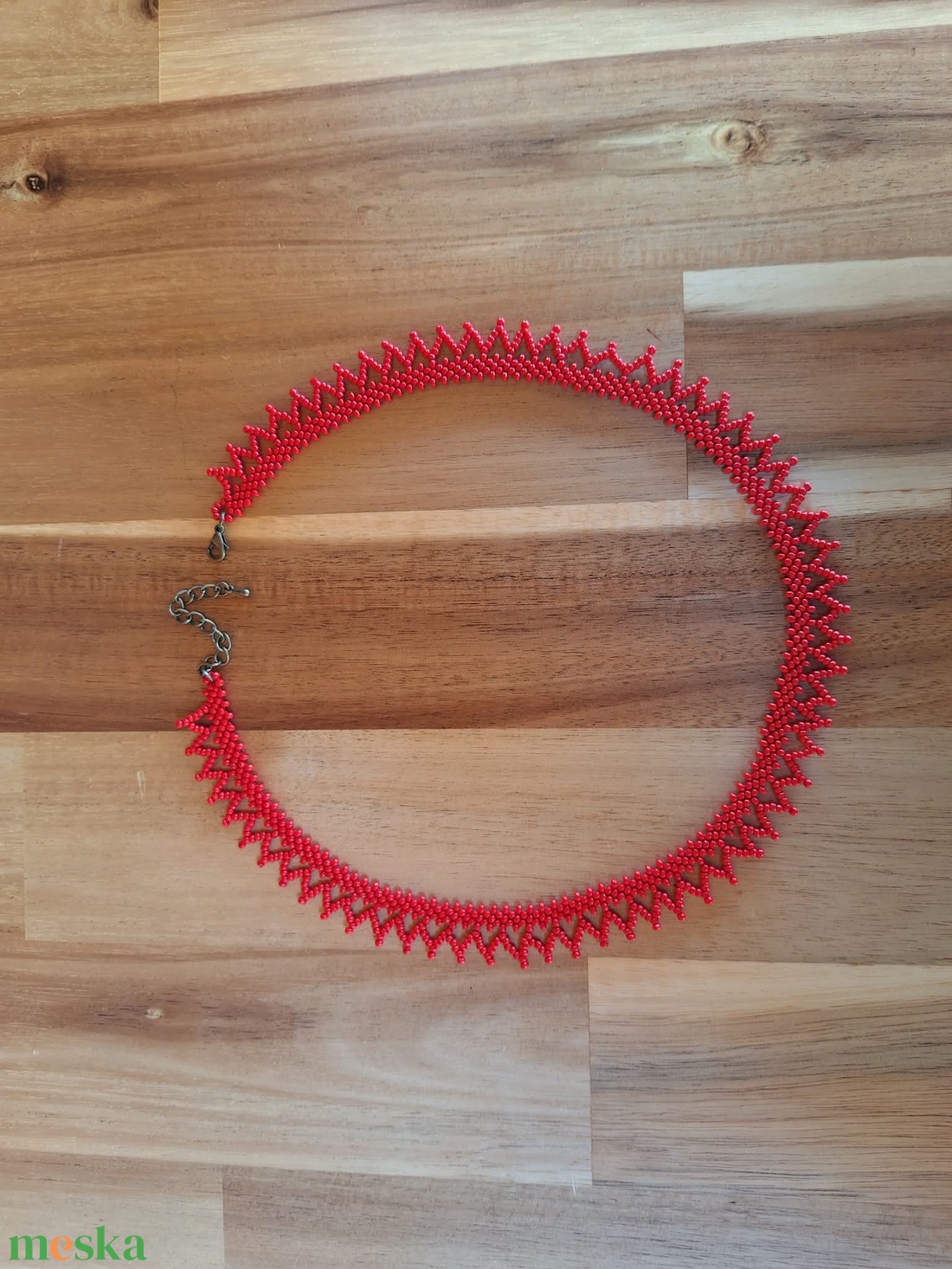 Cakkos gyöngyszalag (piros) - ékszer - nyaklánc - nyakpánt, gallér - Meska.hu
