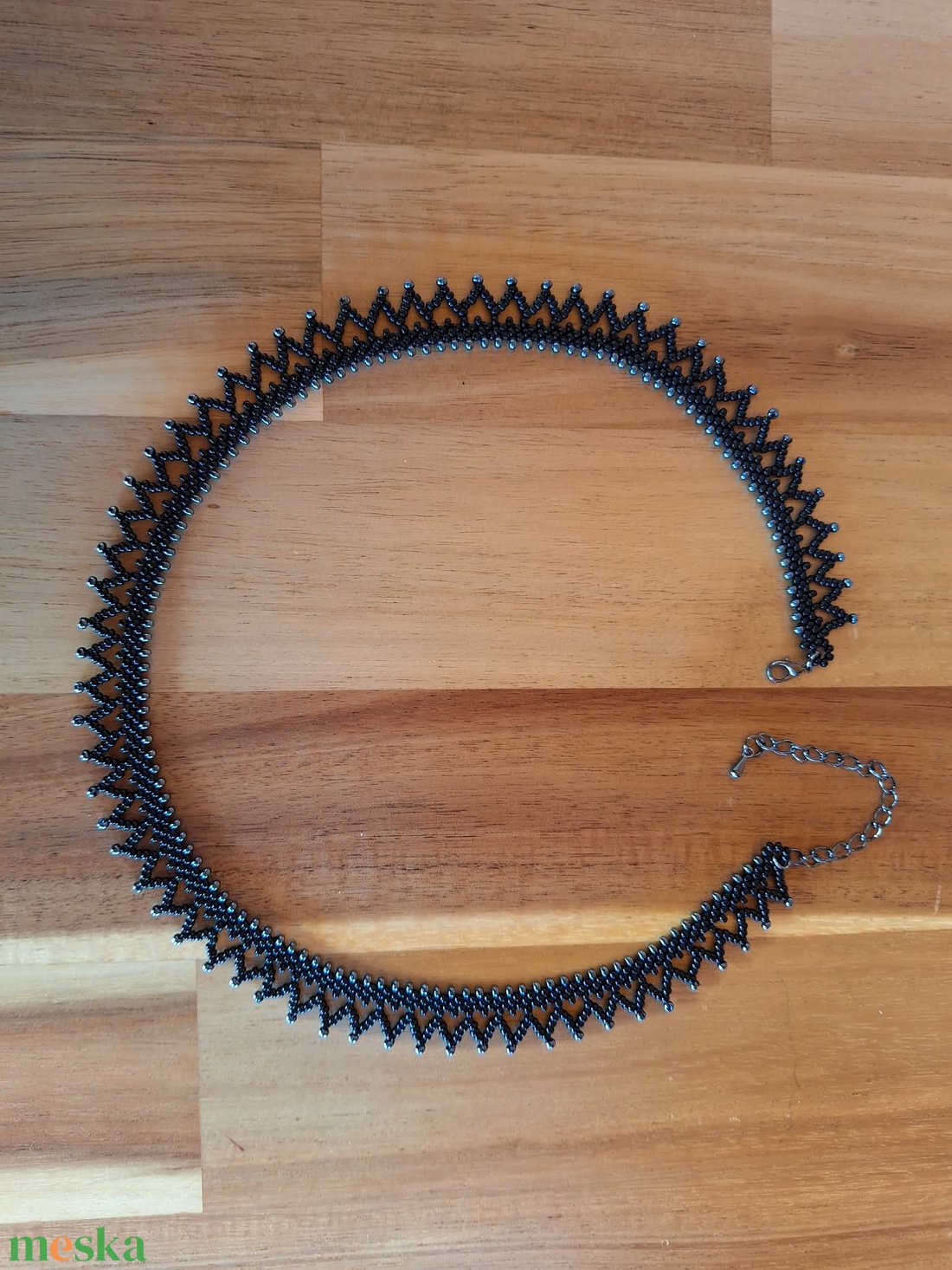 Cakkos gyöngyszalag (fekete-hematit) - ékszer - nyaklánc - nyakpánt, gallér - Meska.hu